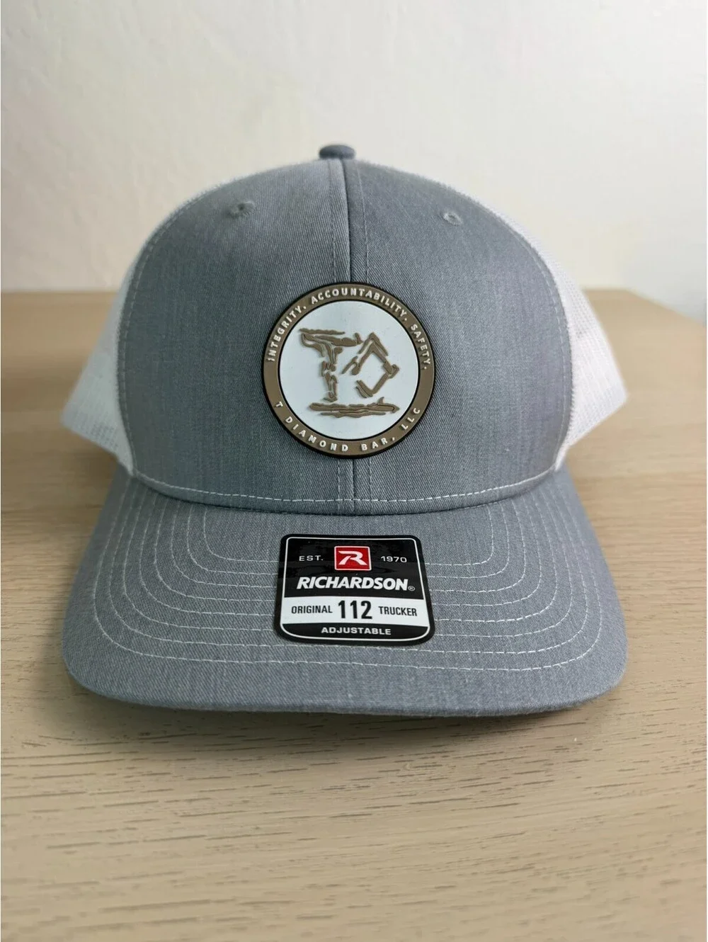 Richardson 112 Trucker Hat Gray/White T Diamond Bar LLC Patch Adjustable Snapbac
